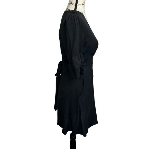 Shades of Blonde Black Fit and Flare Black Button-Down Dress Ruffle Sleeves XS - Picture 4 of 9
